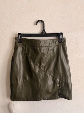 Olive Green Faux Leather Mini Skirt